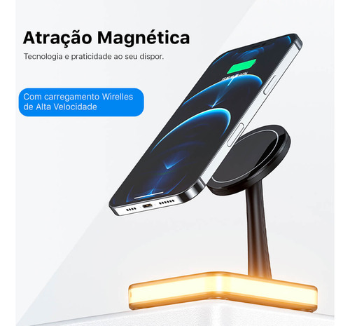 Carregador Dock Station 3 Em 1 P/ iPhone AirPods Smartphone Cor Preta