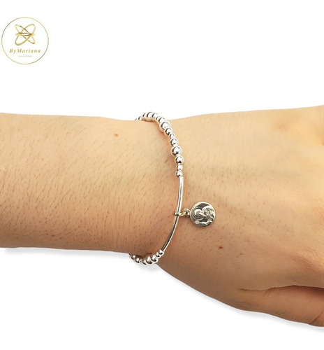 Imagen 2 de 6 de Pulsera Plata Bolitas Con San Benito