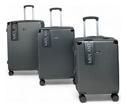 Set De Valijas X3 Grande Mediana Carry On Maleta Rígida M112 Gris Oscuro