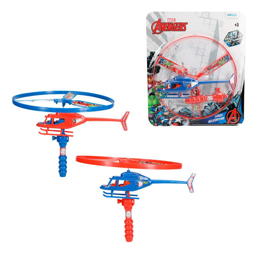 Brinquedo Interativo Infantil Helicóptero Lançador Avengers Cor Azul e Vermelho