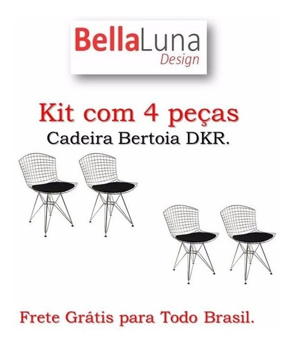 Kit 4x Cadeira Bertoia Dkr Inox Com Diversas Assento