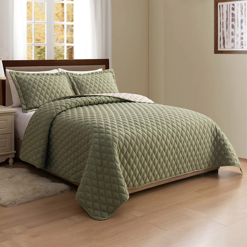 Juego De Colcha Reversible Acolchada 3 Piezas Con Fundas