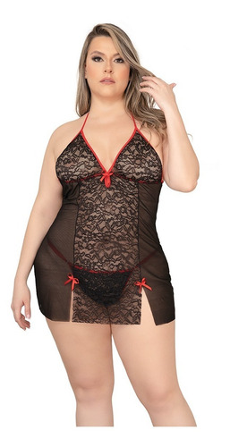 Babydoll Encaje Lenceria Mujer  + Panty Curvy