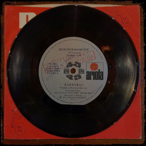 Barrabas  Desperately - Arg 1976 Ariola Vinilo Single