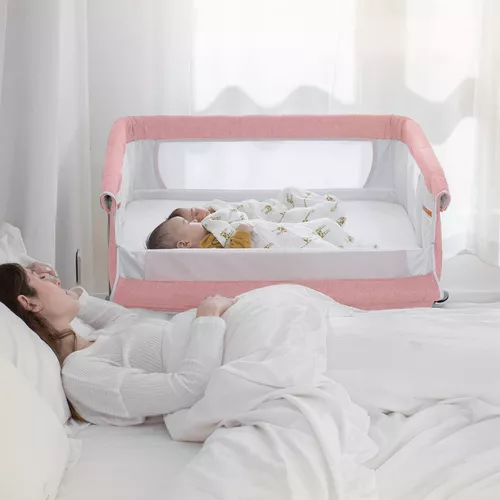 Ihoming Cuna doble para 2 bebés, cuna de cama doble que se fija a la cama,  color gris