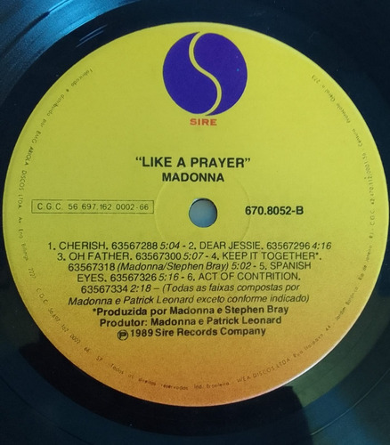 Lp Madonna Like A Prayer 1989 Disco De Vinil Com Encarte (Usado)