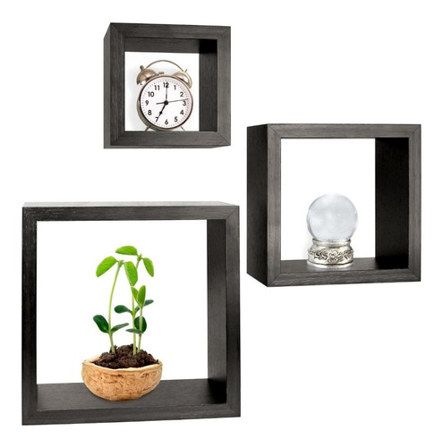 Set 3 Repisas Cubos  Flotantes Decoración Moderna Negro Mate