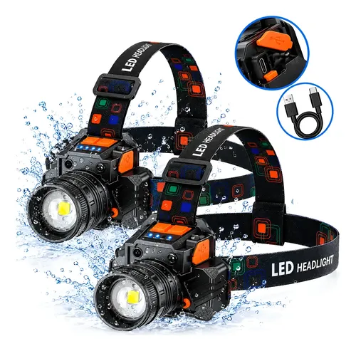 Kit 2 Lanterna Cabeça Led Trilha Prova Dagua Recarregável Branco Preto