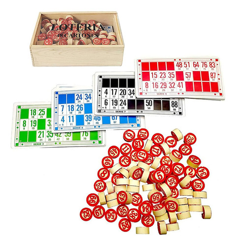 Bingo Loteria 48 Tarjetas Y 90 Fichas De Madera