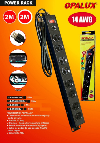 Regleta Supresor De Picos 8 Tomas- Metal -para Rack Computo