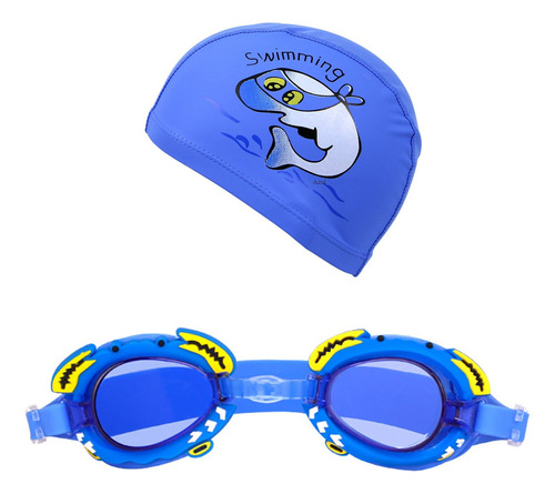 Kit Touca Óculos Natação Piscina Infantil Crianças Desenhos Cor Azul Caranguejo