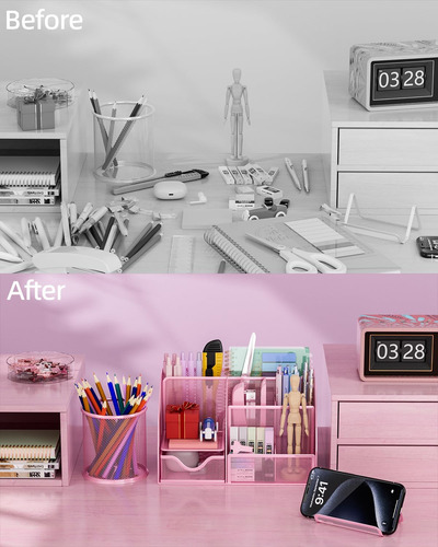 Organizador De Escritorio Rosa Y Kit De Accesorios, Suminist