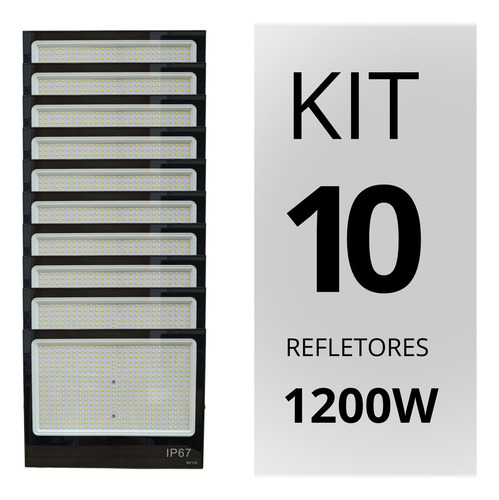 Kit 10 Refletores Slim Led Smd 1200w Bivolt 110v/220v Ip67