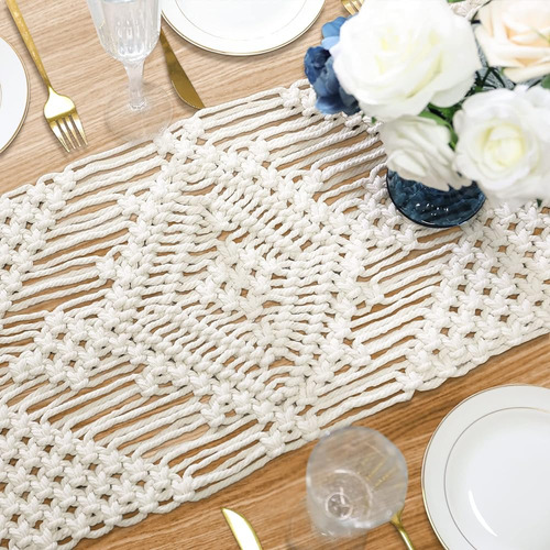 Anminy Macramé Camino De Mesa Cubierta Boho De Algodón Tejid