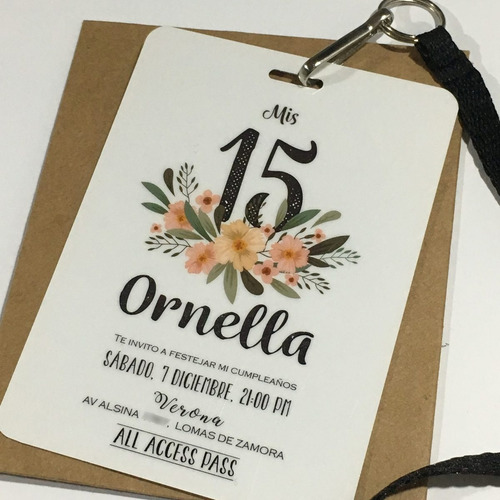 Invitación Pase Vip Simil Pvc 15 Años X 10 Cordon C/herraje