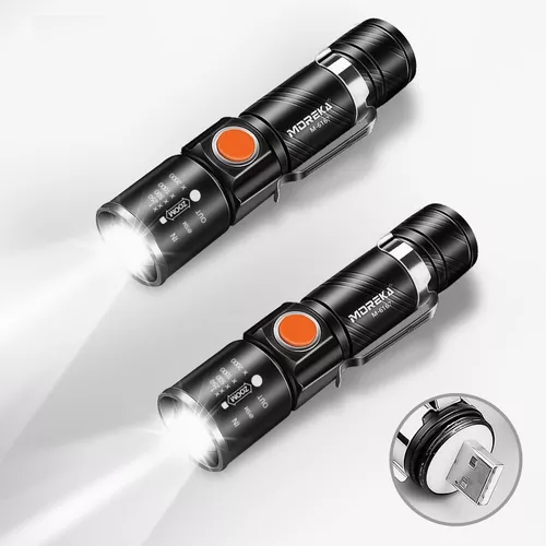 2PCS Linterna De Luz LED Lampara Tactica Recargable con Alta Potencia  Zoomable