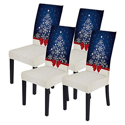 Fundas Silla De Comedor Estampado Navideño, Pack De 4,...