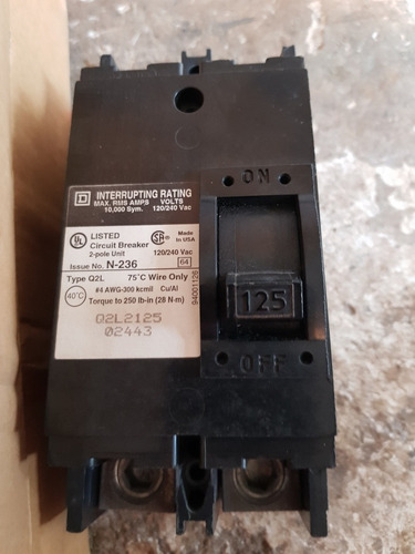 Imagen 1 de 5 de Breaker 2 Polos 2x125a Marca Square D