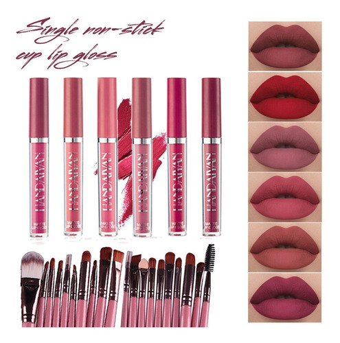 Juego De 6 Brochas Labiales Rojo Mate Regalo 20 Brochas Para