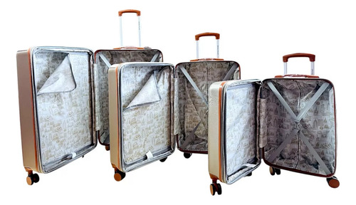 Set D 3 Maletas D Viaje Abs Irrompible Candado Tsa Rueda 360 Beige Valencia Champagne