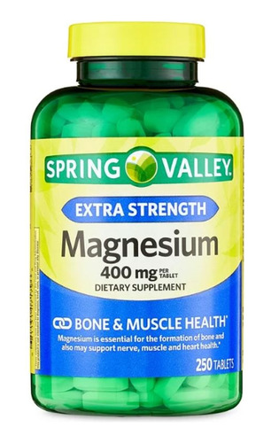 Magnesio Magnesium 400 Mg 250 Tabletas Spring Valley Huesos Sabor Neutro