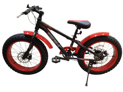 Mountain bike infantil SBK Cycles FAT Hunter R20 7v frenos de disco mecánico color negro/rojo con pie de apoyo  