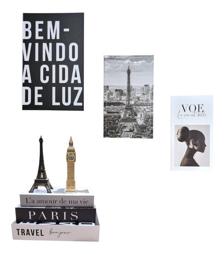 Caixa Livro Decorativo Fake Kit 3 Porta Objetos TRAVEL BONJOUR PARIS