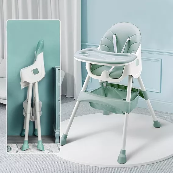 Silla De Comer Bebe 2 En 1 Plegable Baby Premium Color Celeste