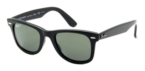 Anteojos de sol polarizados Ray-Ban Wayfarer Ease Standard con marco de injected color gloss black, lente green de cristal clásica, varilla gloss black de injected - RB4340