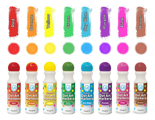8 Marcadores Lavables 8 Colores Dot Art Markers