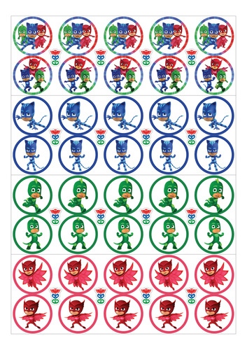 Pj Masks | 40 Stickers Circulares | Vinilo Resist