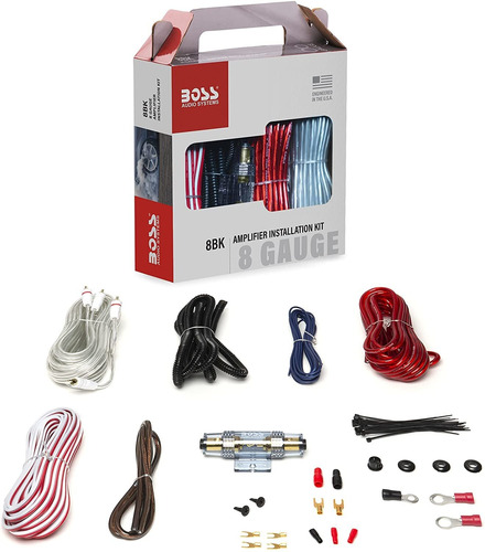 Kit Cables Instalación Potencia Boss 8 Gauge 8bk Fusible Agu