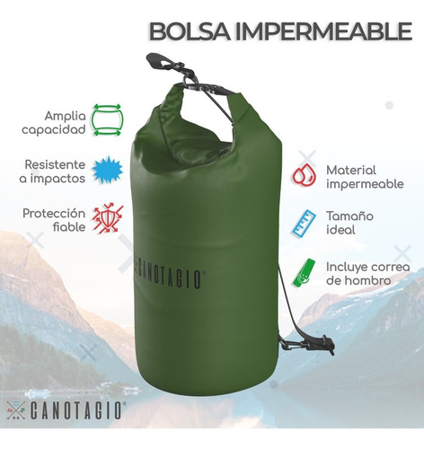 Bolsa Seca Impermeable P/ Pesca Campismo Playa Buceo 10 Lts Color Verde Militar