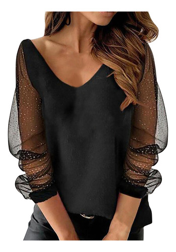 Blusa K Tops De Malla Con Cuello En V Y Manga Larga Estampad