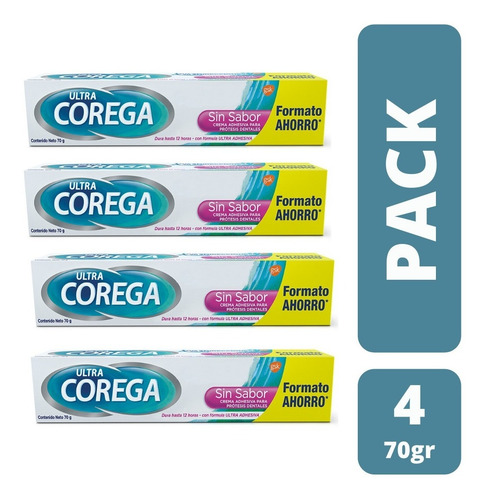 Imagen 1 de 3 de Ultra Corega Crema Adhesiva Sin Sabor X 70g - 4 Unidades