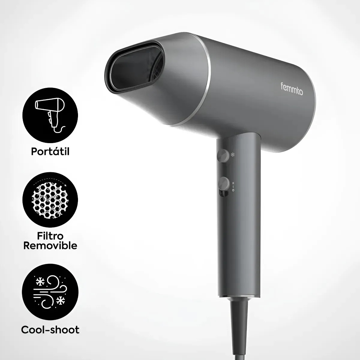 Mini Secadora de Cabello Pistola Compacta Secador Pelo 1800W Femmto Ventus Ligero