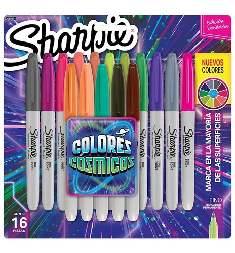Imagen 1 de 4 de Marcador Sharpie Colores Cosmicos Blister X16