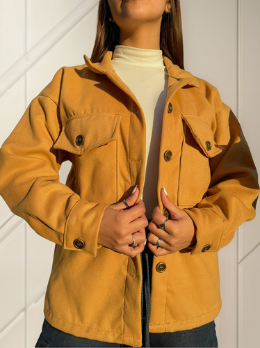 Saco Oversize Mujer Paño Bolsillos Camisa Tapado Urbano
