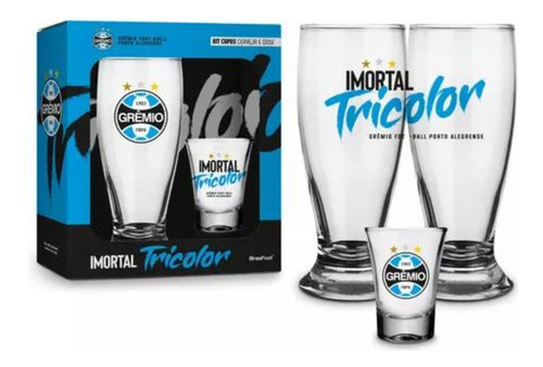 Kit Copo Cerveja Munich E Dose Ole Times Futebol Gremio Cor Vidro