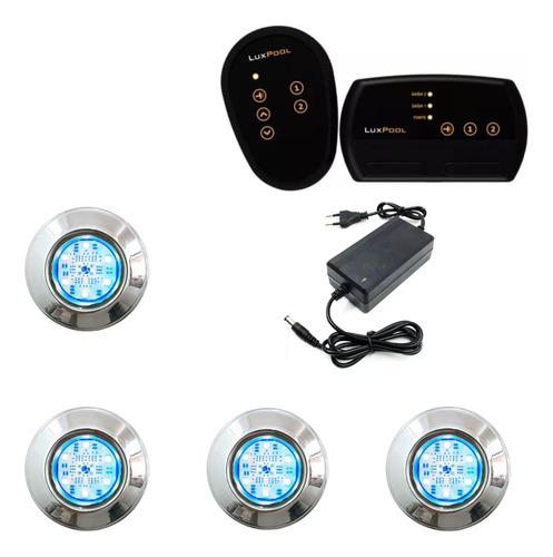 Kit 4 Led 9w Piscina Iluminação Rgb + Comando Lux Pool Tholz