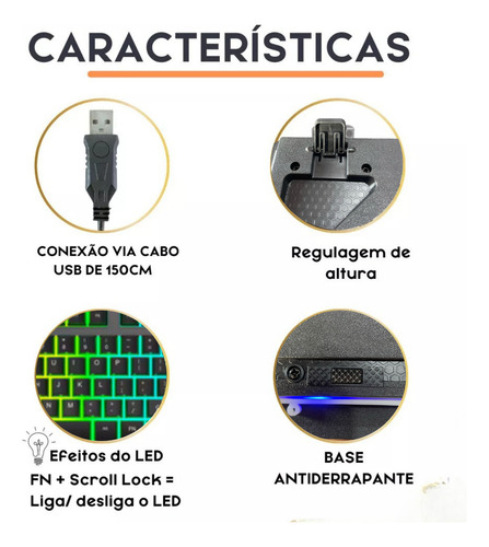 Teclado Gamer Semimecânico Rgb Led Retroiluminado Computador