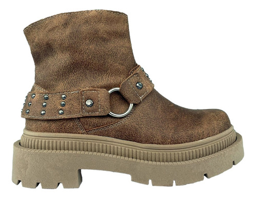 Botas Botinetas Selene Plataforma Cuero Veggie Camel/negro