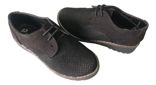Zapatos De Piso Cordones Unisex Negro Perforado Gamuza Casua
