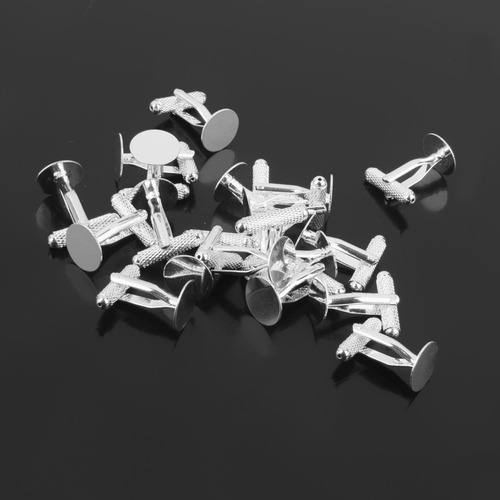 20 Piezas Moda Hombres Plata 12mm Plano Blannk Ajustes