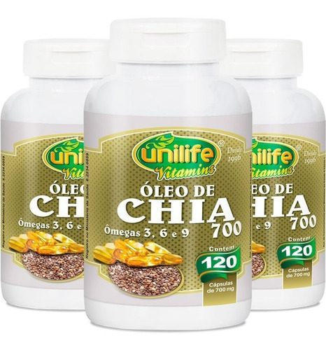 Kit 3 Óleo De Chia Unilife Vitamins 120 Cápsulas Sabor Neutro