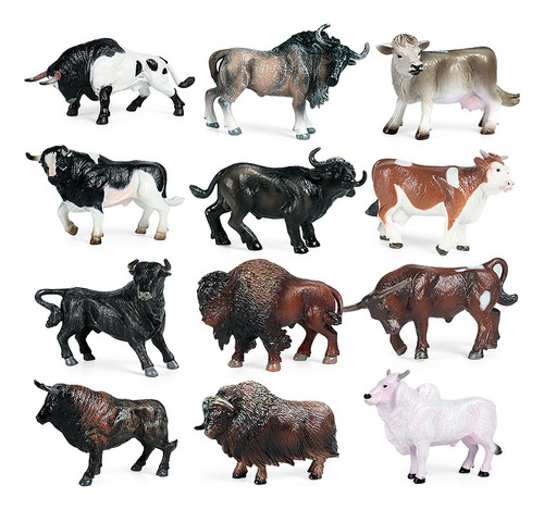 Set De 12 Piezas De Imitación De Vaca, Toro Y Bisonte