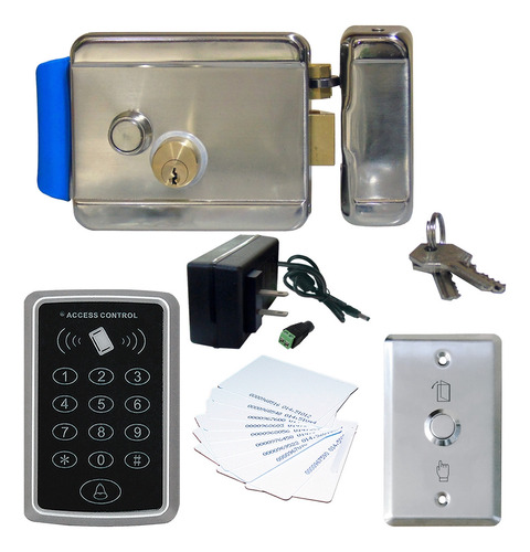 Kit Control De Acceso Chapa Ip53 10 Tarjetas Botón Y Fuente
