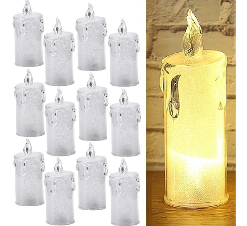 12 Velas Led Transparente 8cm Luz Eletrônica Kit Decoração