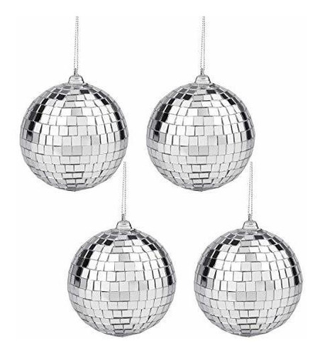 4 Pack Mirror Disco Ball Inch Small Decorations Silver For