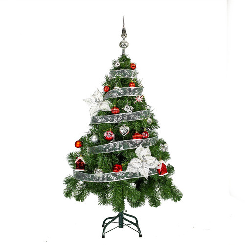 Arbol De Navidad Tronador Lujo 1,20mts Kit 30 Rojo Plata